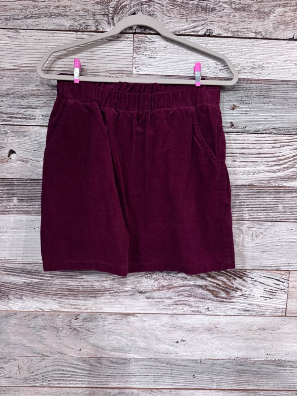 NWT Copper Key Burgundy Corduroy Elastic-Waist Mini Skirt with Pockets